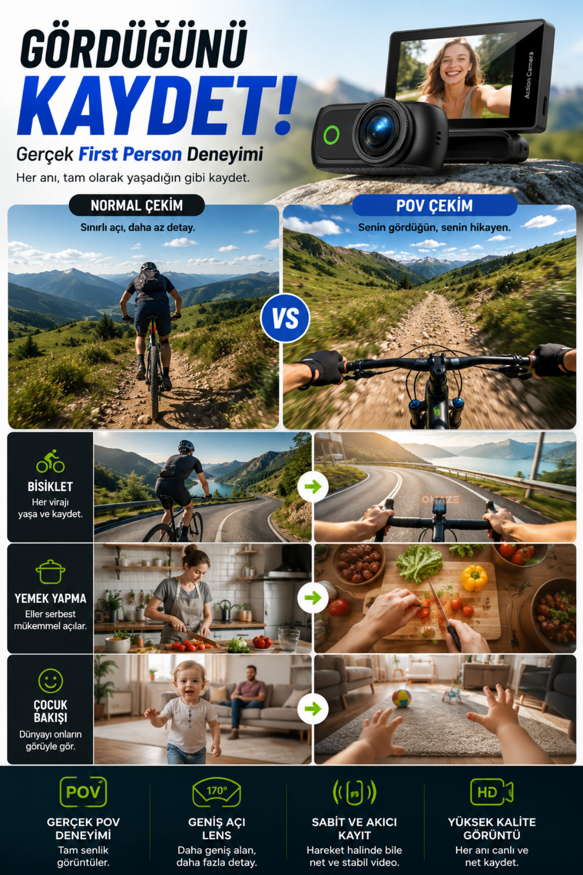 4K Ultra HD Hareketli Ekranlı Profesyonel Aksiyon Kamerası Manyetik Tutuş Flip Ekran Full Aparat
